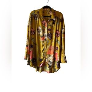 Free People oversized poet bird flower shirt blouse dress